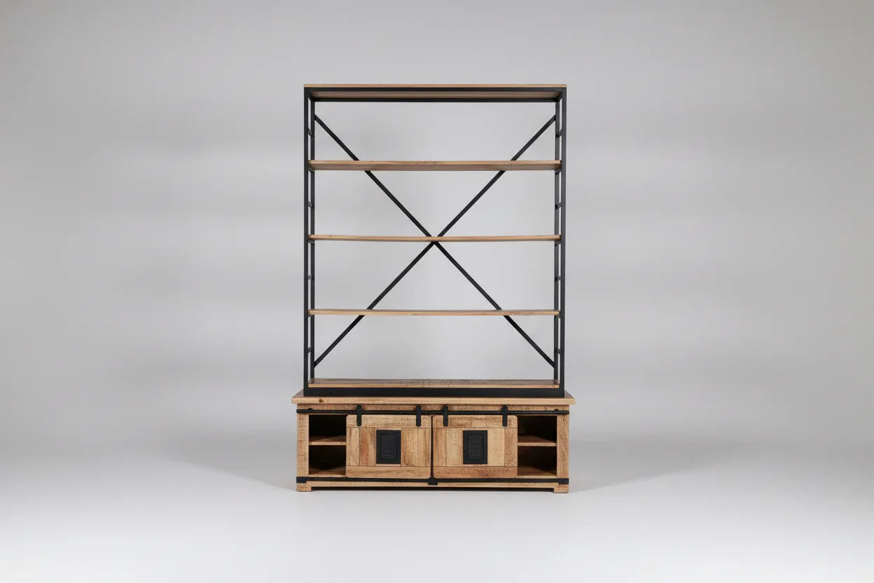 Bibliothèque Farmhouse en bois de manguier brut