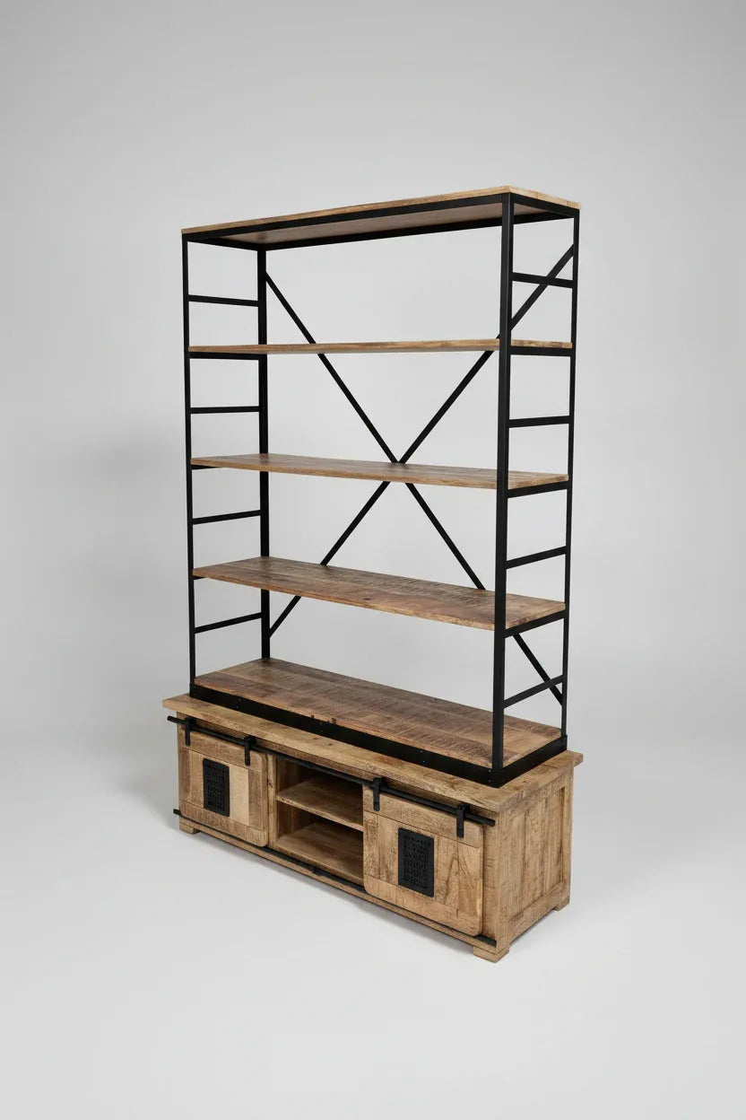 Bibliothèque Farmhouse en bois de manguier brut