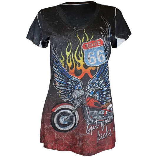 Big Bang Clothing Women's Route 66 T-Shirt Boutique of Leathers/Open Road
