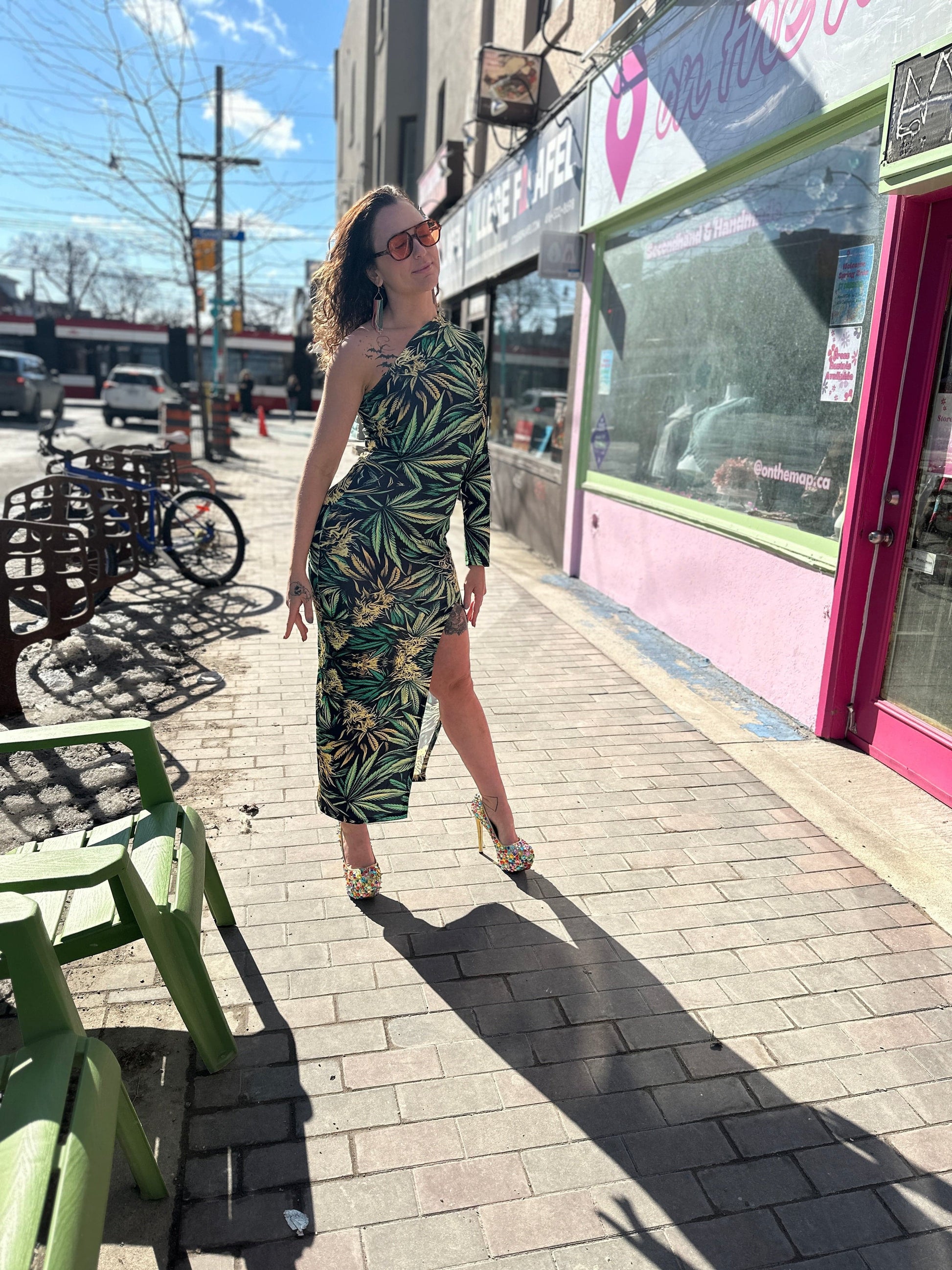 Big Buds One-Shoulder Slit Maxi Dress - Velora