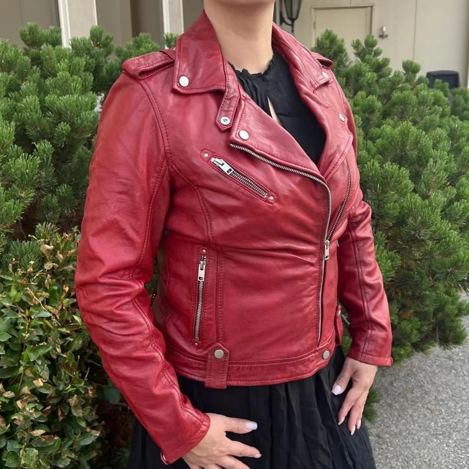 Biker-Look Sheep Leather Jacket - Velora Luxury Fashion