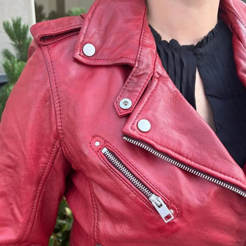 Biker-Look Sheep Leather Jacket - Velora Luxury Fashion