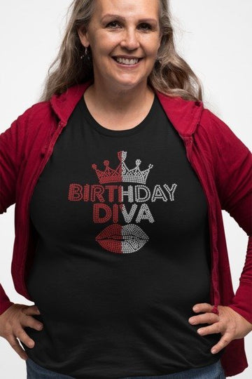 Birthday Diva Rhinestone Shirt – Sparkle Glam Birthday Bling Tee for Women | Blingdazzel