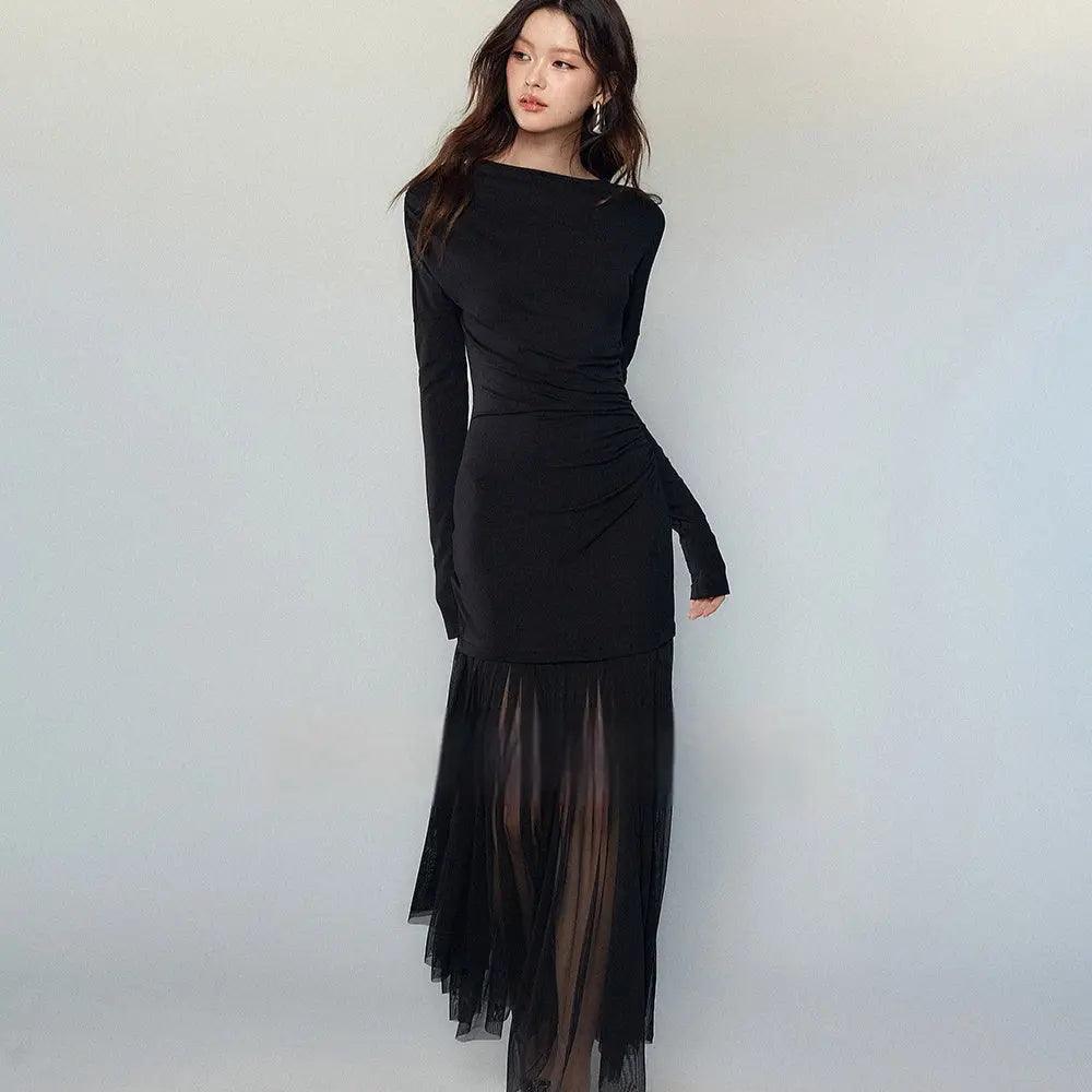 Black Panel Mesh Dress Women