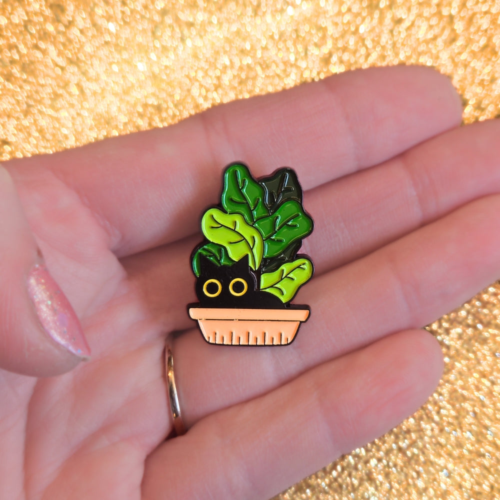 Black Cat in Plant Pot | Collectible Pin - Velora
