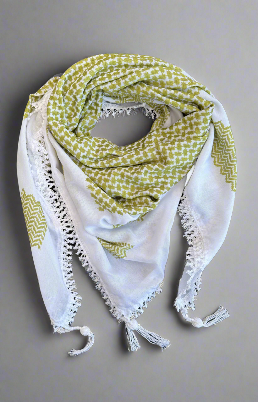 Bold Olive Kufiya (Keffiyeh) | Made in Jordan - Velora Luxury Fashion