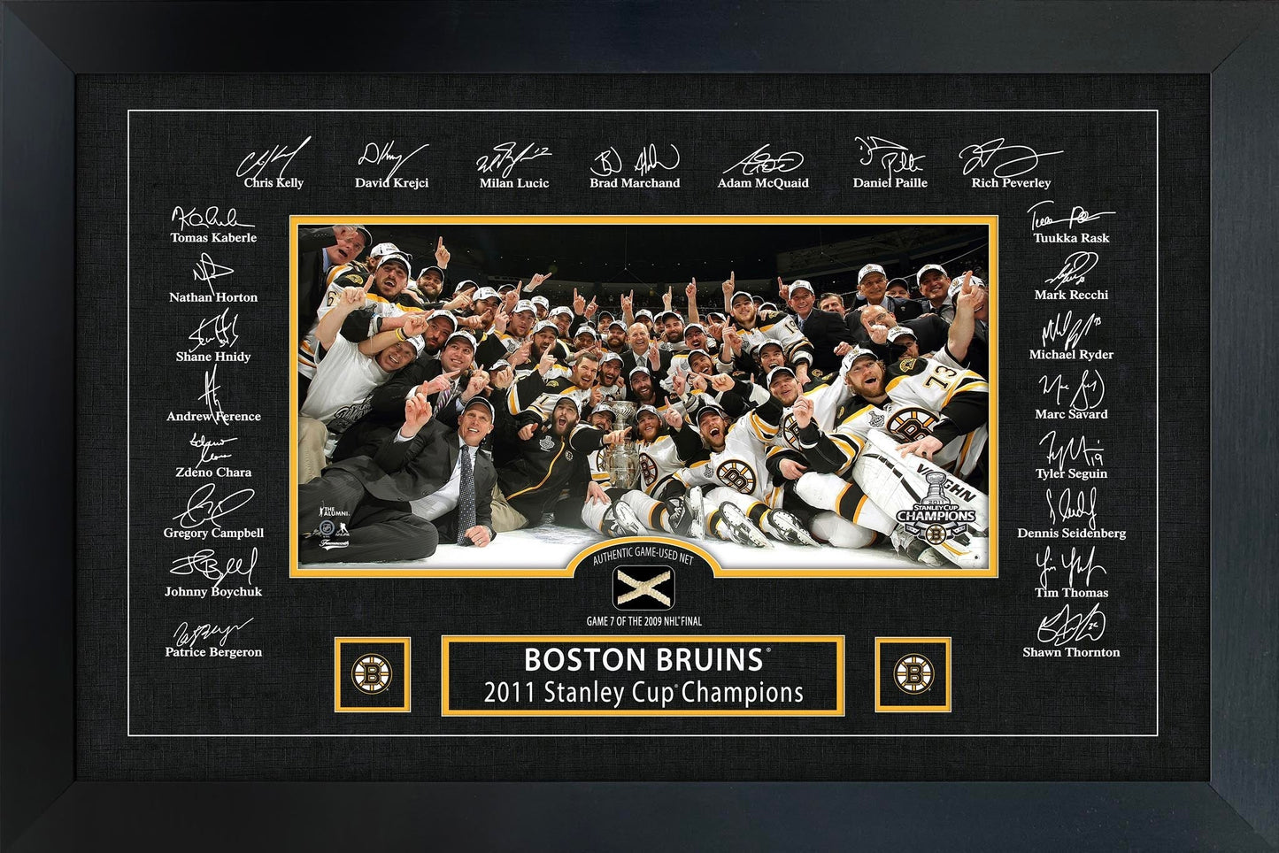 Boston Bruins 2011 Stanley Cup Replica Signature Frame with Game-Used Net - Velora Luxury Fashion