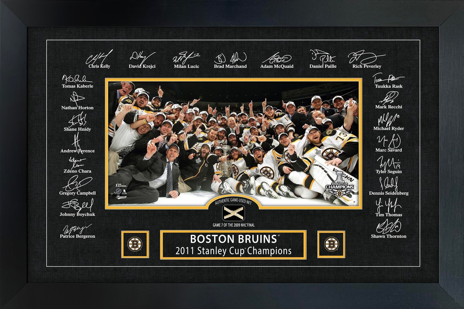 Boston Bruins 2011 Stanley Cup Replica Signature Frame with Game-Used Net - Velora Luxury Fashion