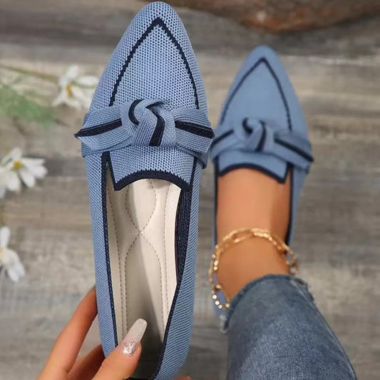 Bow Contrast Trim Point Toe Loafers - Velora Luxury Fashion