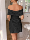 Bow Off-Shoulder Textured Mini Dress - Velora Luxury Fashion
