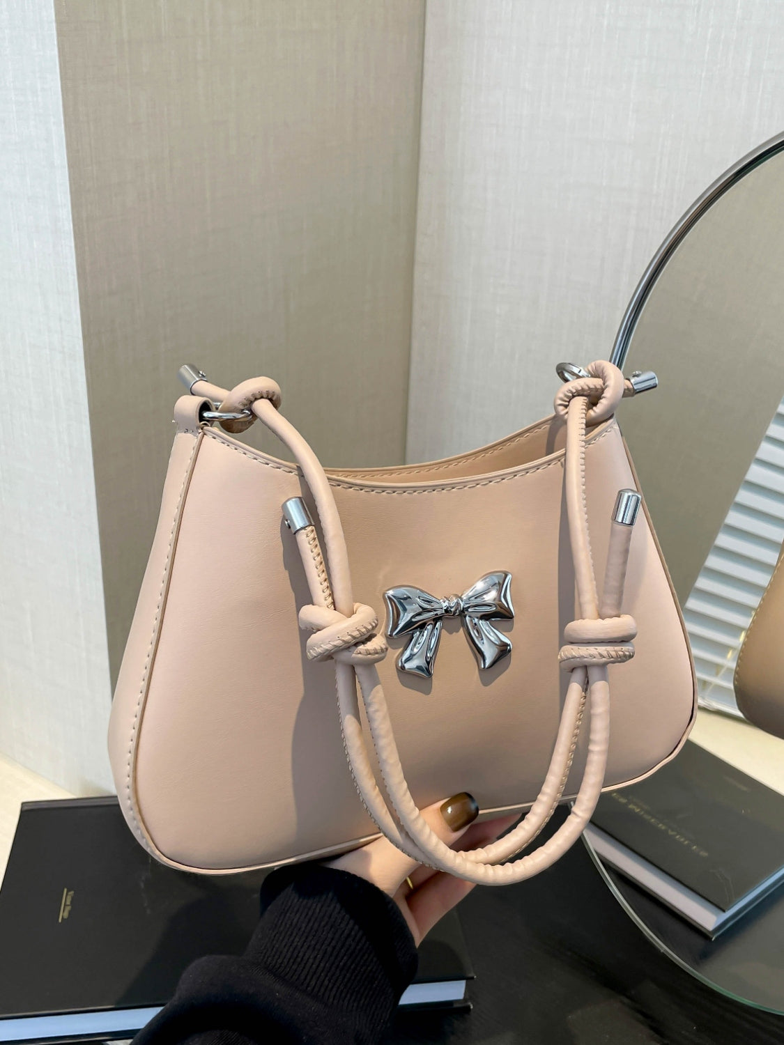 Bow PU Leather Knotted Strap Handbag - Velora Luxury Fashion