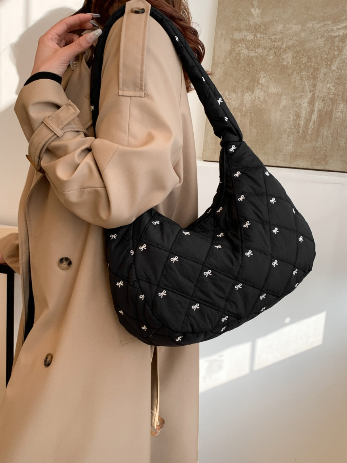 Bow Polyester Shoulder Bag - Velora Luxury Fashion
