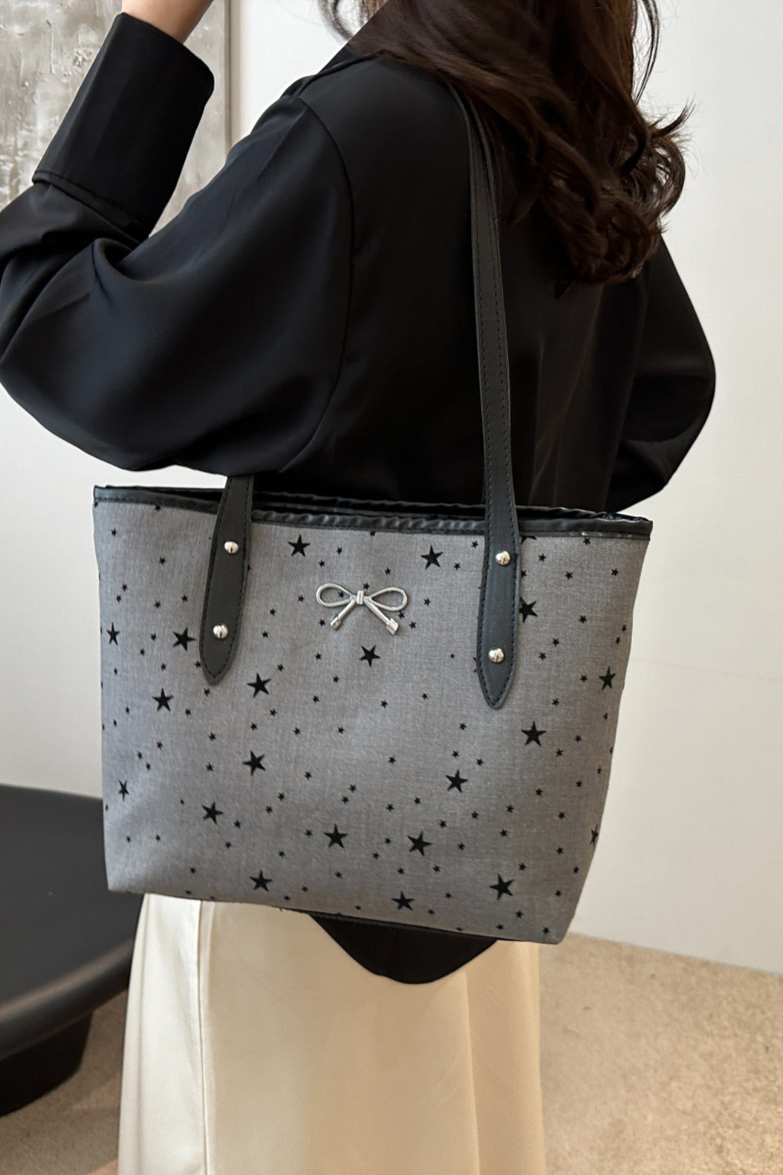 Bow Trim Polyester Tote Bag - Velora Luxury Fashion