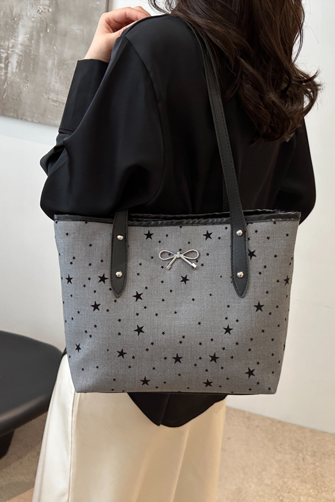 Bow Trim Polyester Tote Bag - Velora Luxury Fashion