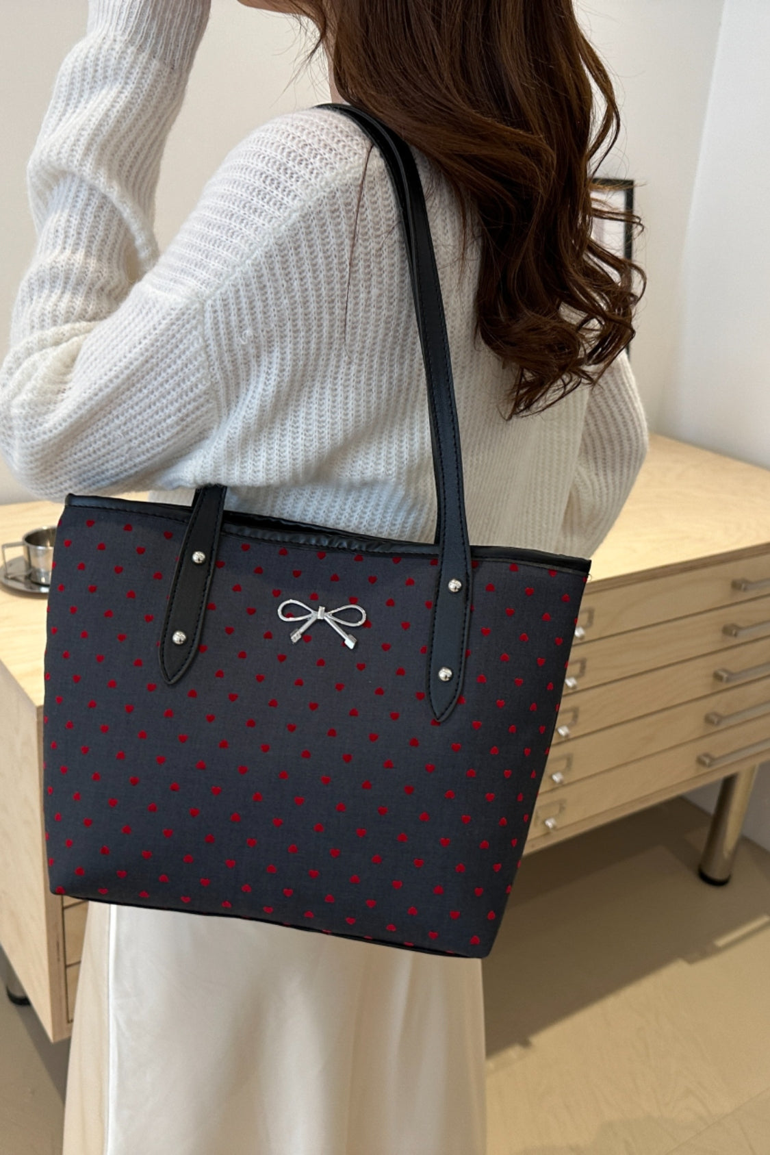 Bow Trim Polyester Tote Bag - Velora Luxury Fashion