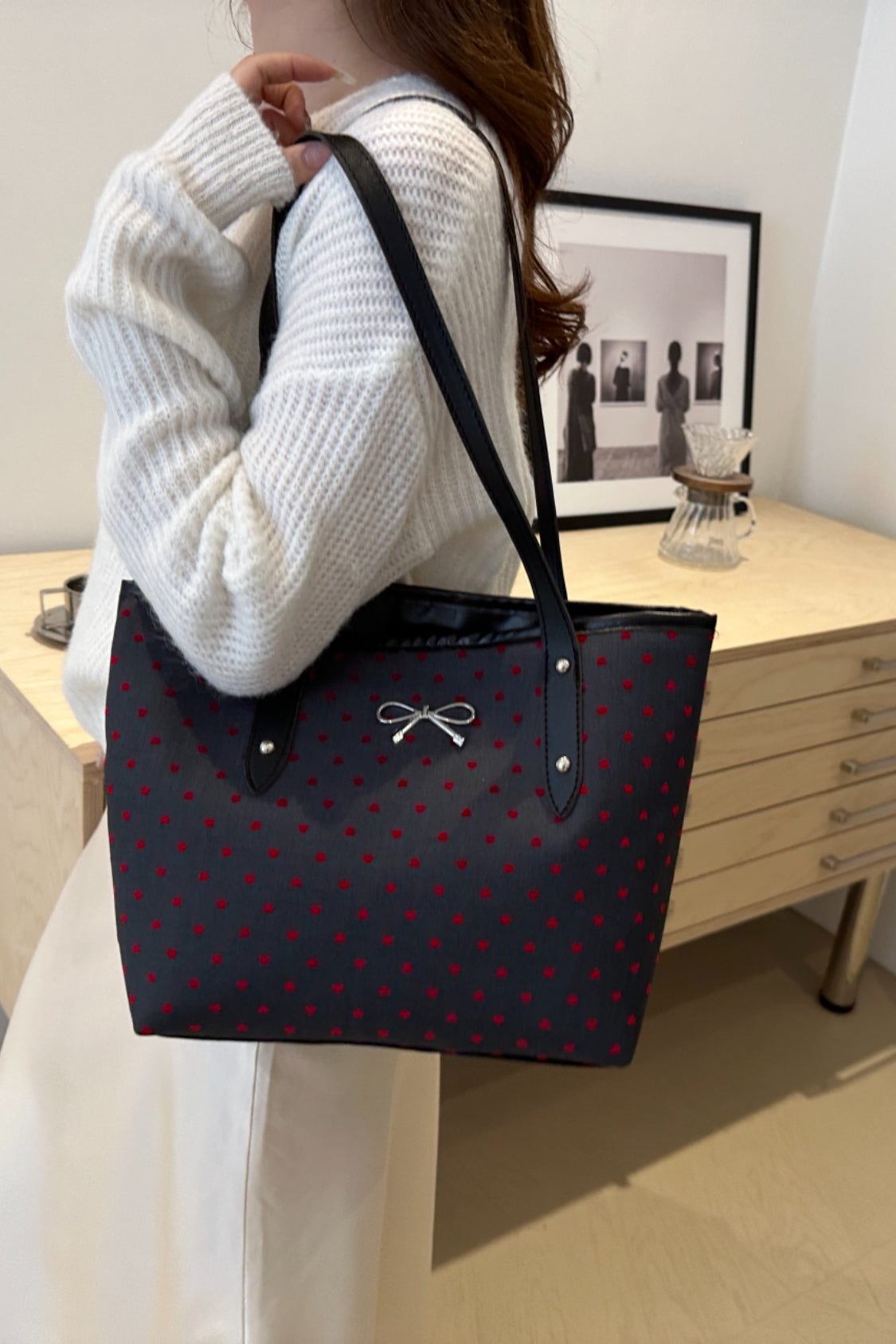 Bow Trim Polyester Tote Bag - Velora Luxury Fashion