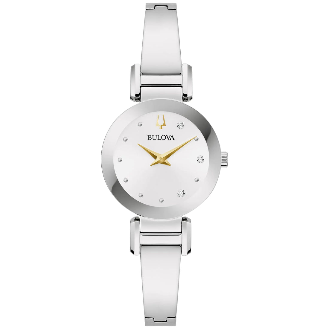 Bulova Marc Anthony Ladies Modern Diamond Silver Stainless Steel Bangle Bracelet WatchSilver White Dial Style: 96P241 - Velora Luxury Fashion