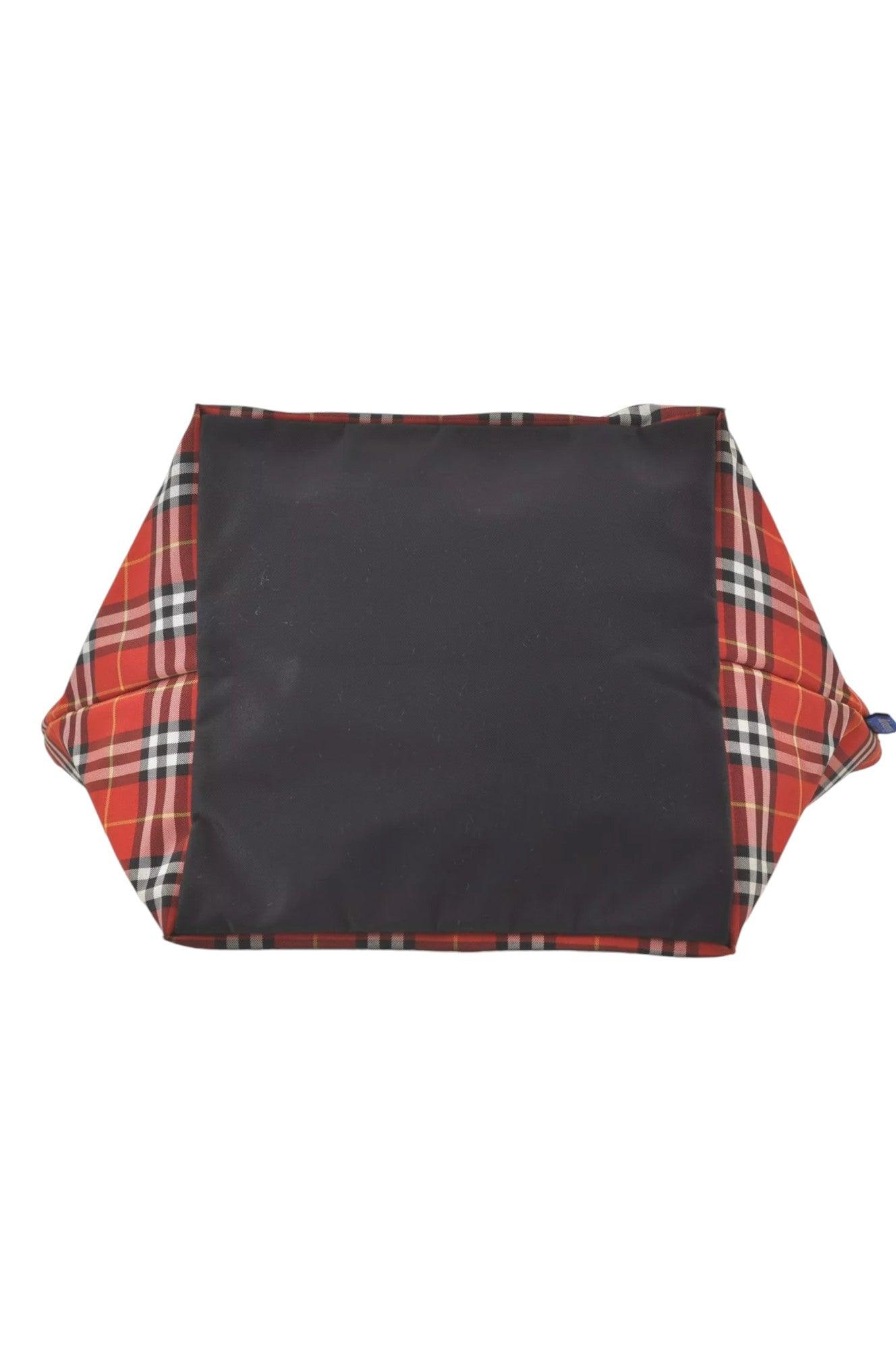 Burberry BLUE LABEL Check Shoulder Tote Bag Nylon Leather Red 9373K - Velora Luxury Fashion