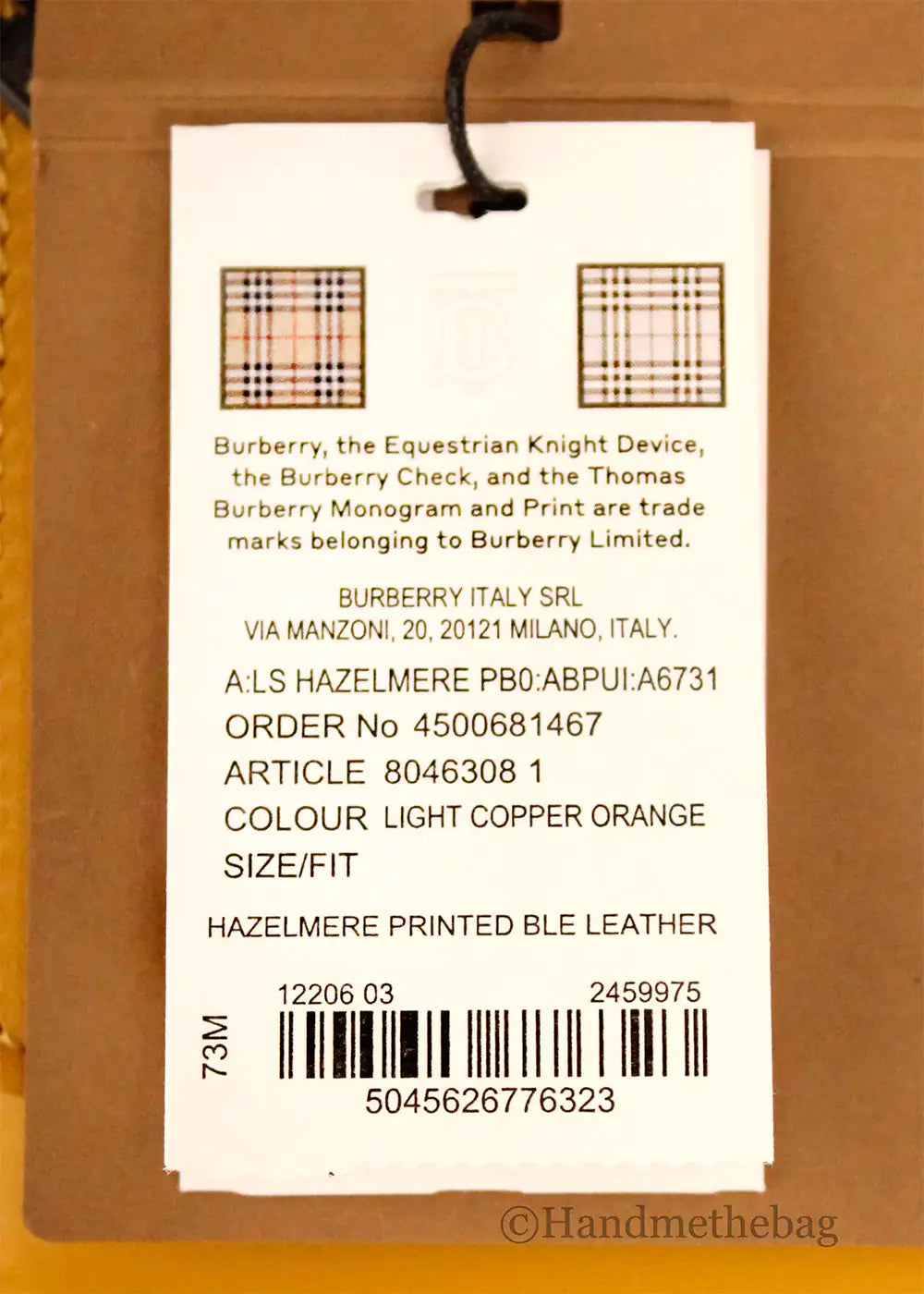 Burberry Hazelmere Leather Light Copper Orange Wallet Crossbody - Velora Luxury Fashion