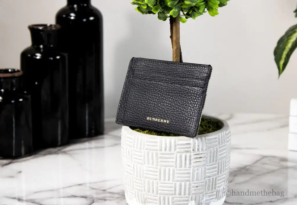 Burberry House Check Chase Black Leather Money Card Case - Velora Luxury Fashion