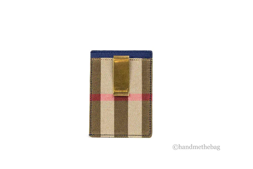 Burberry House Check Chase Blue Leather Money Card Case - Velora Luxury Fashion