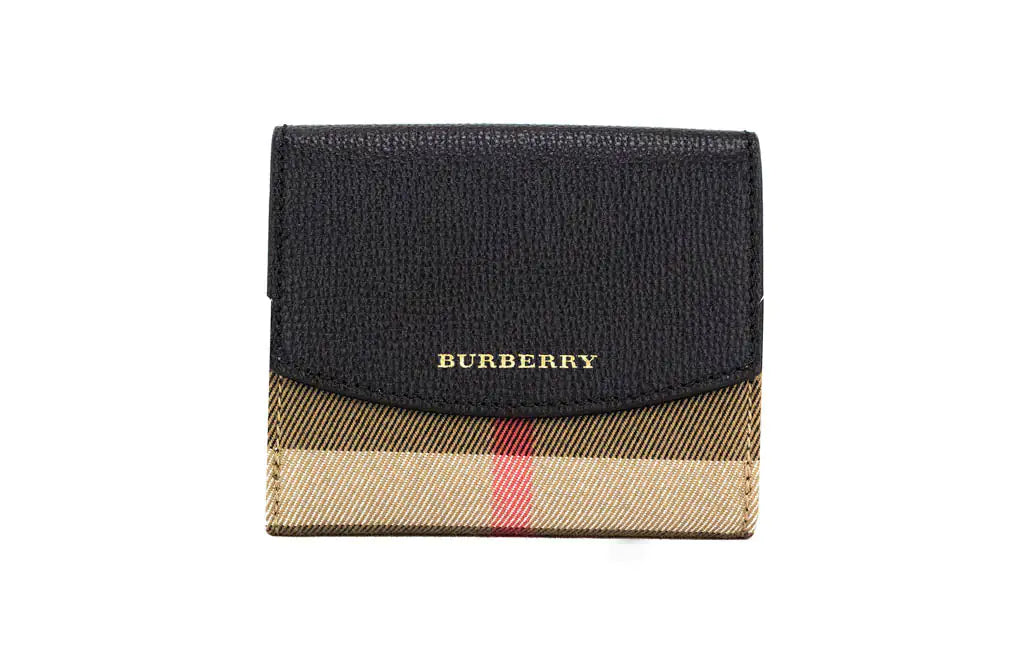 Burberry Luna Black Leather House Check Coin Pouch Wallet - Velora Luxury Fashion