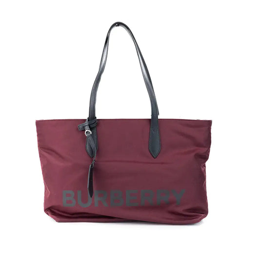 Burberry Medium Burgundy Logo Nylon Tote Shoulder Bag - Velora Luxury Fashion