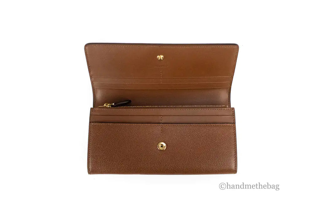 Burberry Porter Tan Leather Branded Embossed Clutch Flap Wallet - Velora Luxury Fashion