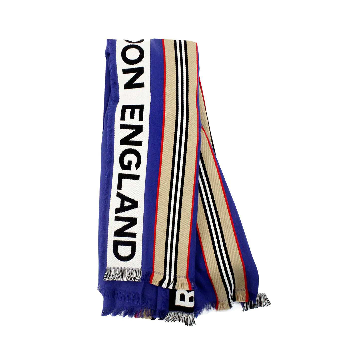 Burberry Ribbon Denim Blue England Heritage Stripe Cotton Scarf - Velora Luxury Fashion