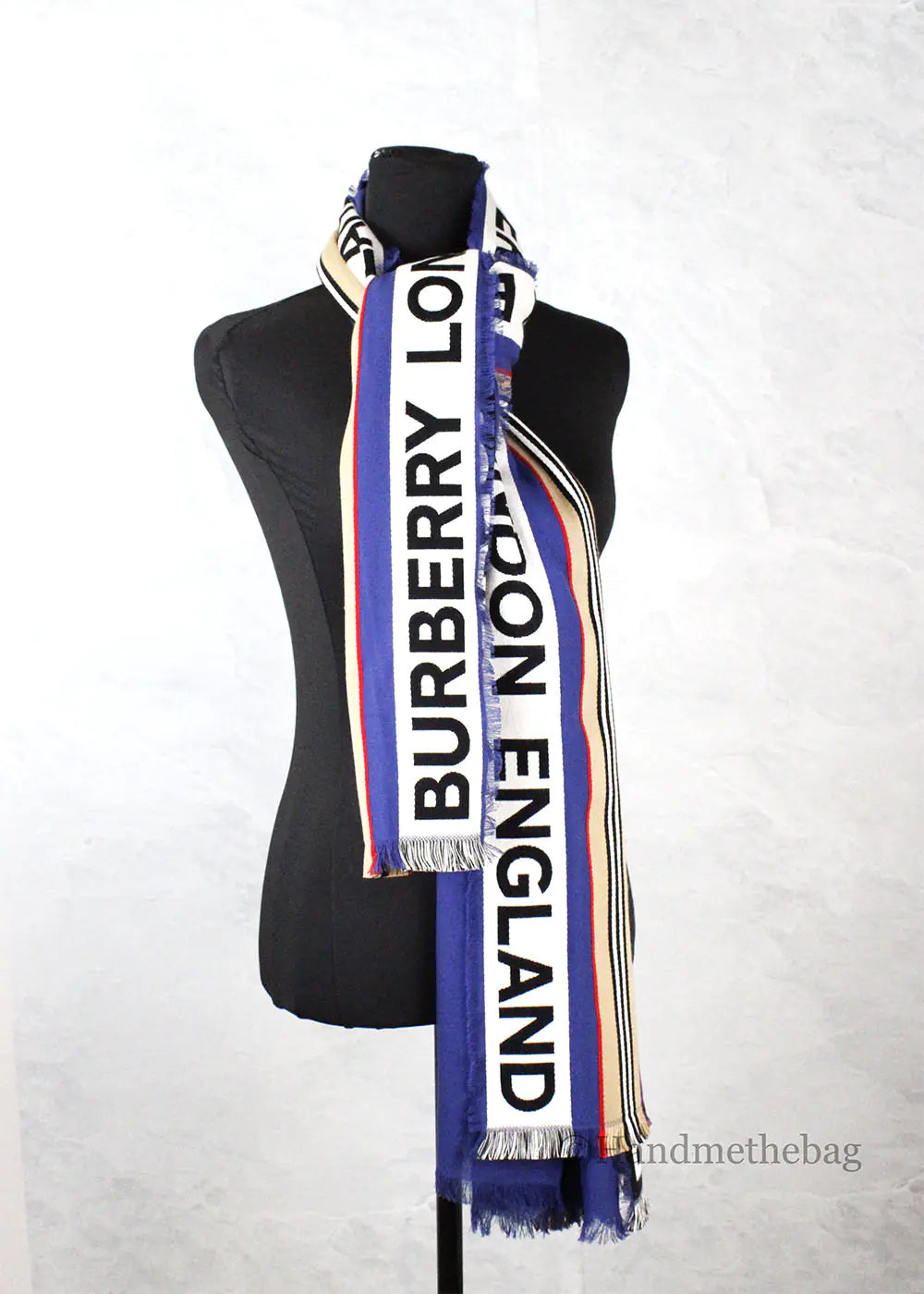 Burberry Ribbon Denim Blue England Heritage Stripe Cotton Scarf - Velora Luxury Fashion