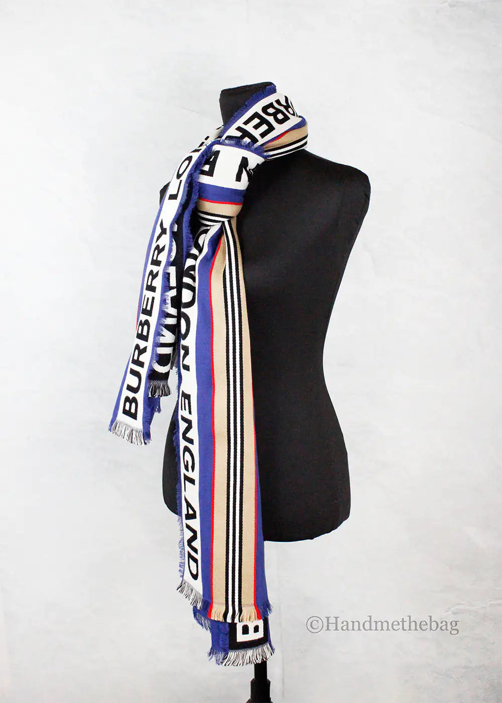 Burberry Ribbon Denim Blue England Heritage Stripe Cotton Scarf - Velora Luxury Fashion