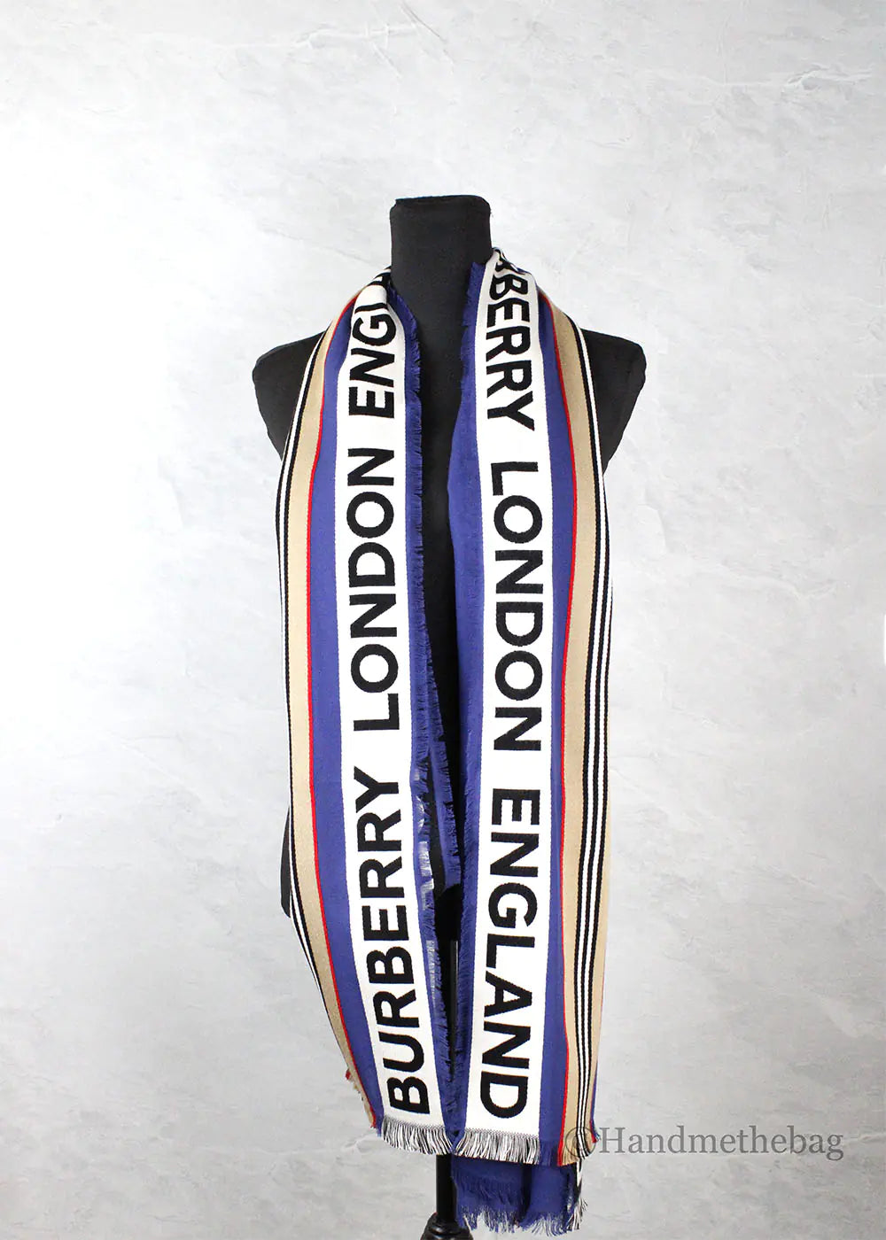 Burberry Ribbon Denim Blue England Heritage Stripe Cotton Scarf - Velora Luxury Fashion