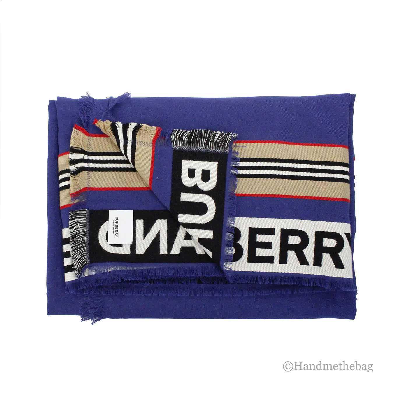 Burberry Ribbon Denim Blue England Heritage Stripe Cotton Scarf - Velora Luxury Fashion