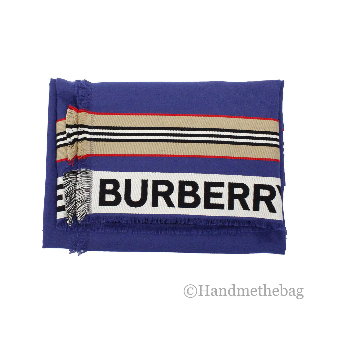 Burberry Ribbon Denim Blue England Heritage Stripe Cotton Scarf - Velora Luxury Fashion