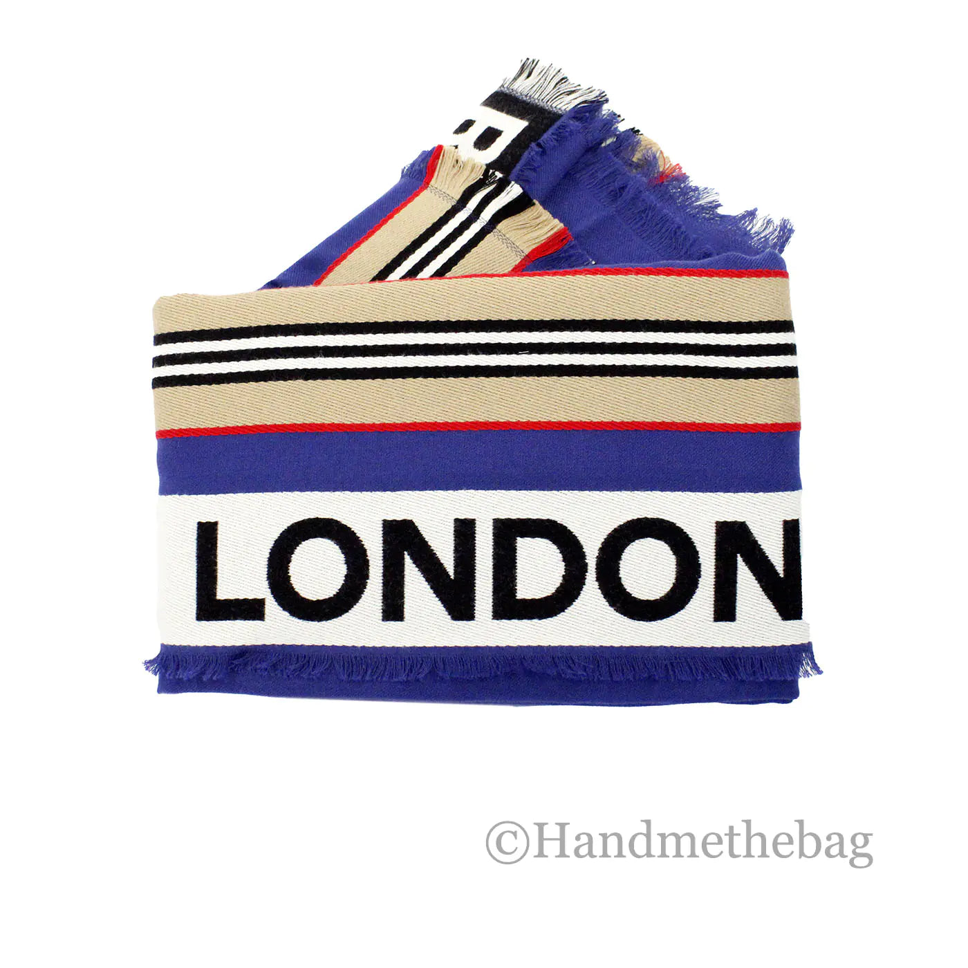 Burberry Ribbon Denim Blue England Heritage Stripe Cotton Scarf - Velora Luxury Fashion