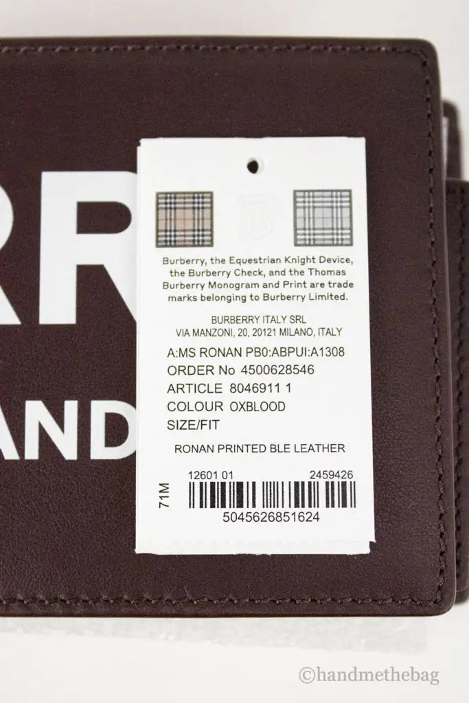 Burberry Ronan Oxblood Printed Smooth Leather Logo Bifold Wallet - Velora Luxury Fashion