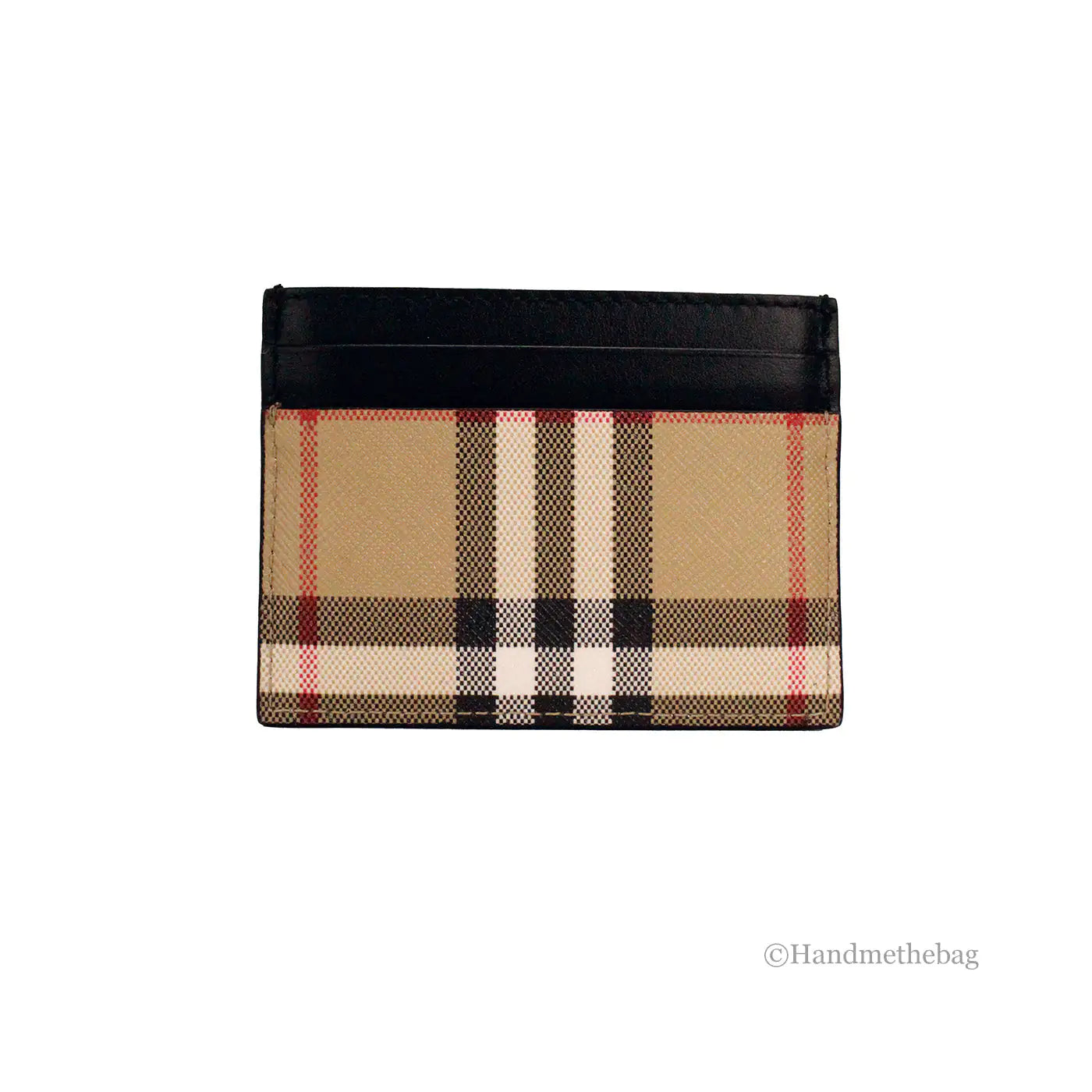 Burberry Sandon Black Canvas Check Leather Card Case Wallet - Velora Luxury Fashion