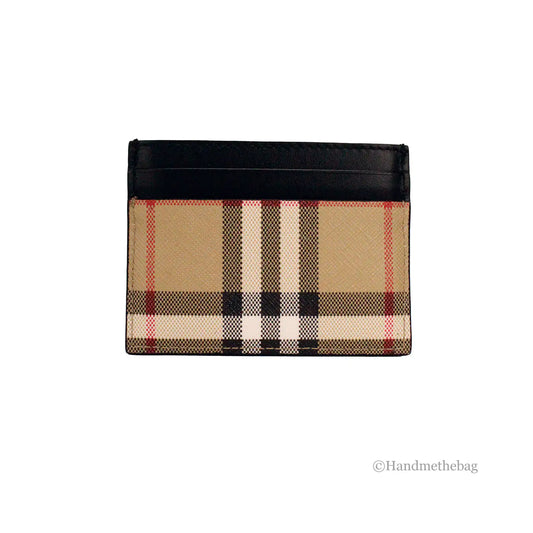 Burberry Sandon Black Canvas Check Leather Card Case Wallet - Velora Luxury Fashion