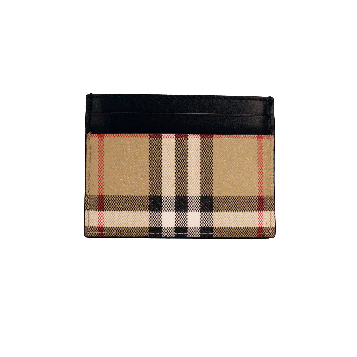 Burberry Sandon Black Canvas Check Leather Card Case Wallet - Velora Luxury Fashion