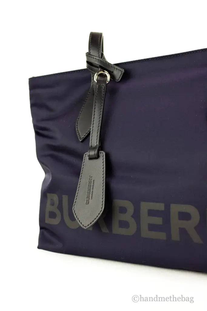 Burberry Small Navy Blue Branded Econyl Nylon Tote Bag - Velora Luxury Fashion