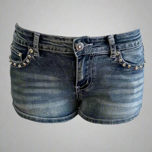 Bus Stop Women's Rhinestone Skull Wing Denim Shorts - Velora Luxury Fashion