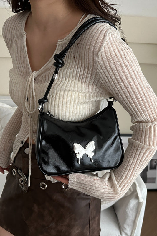 Butterfly PU Leather Knotted Strap Shoulder Bag - Velora Luxury Fashion