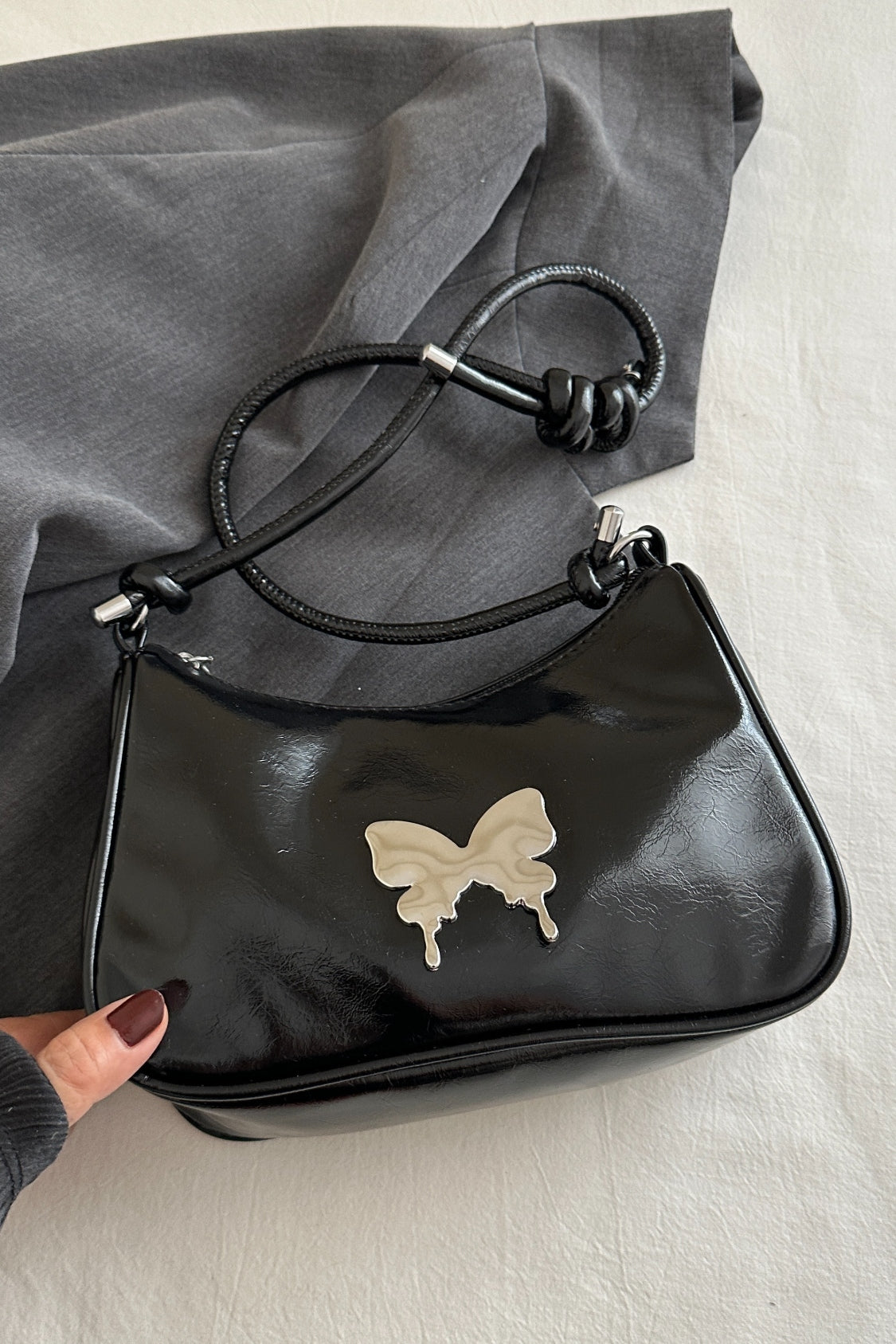Butterfly PU Leather Knotted Strap Shoulder Bag - Velora Luxury Fashion