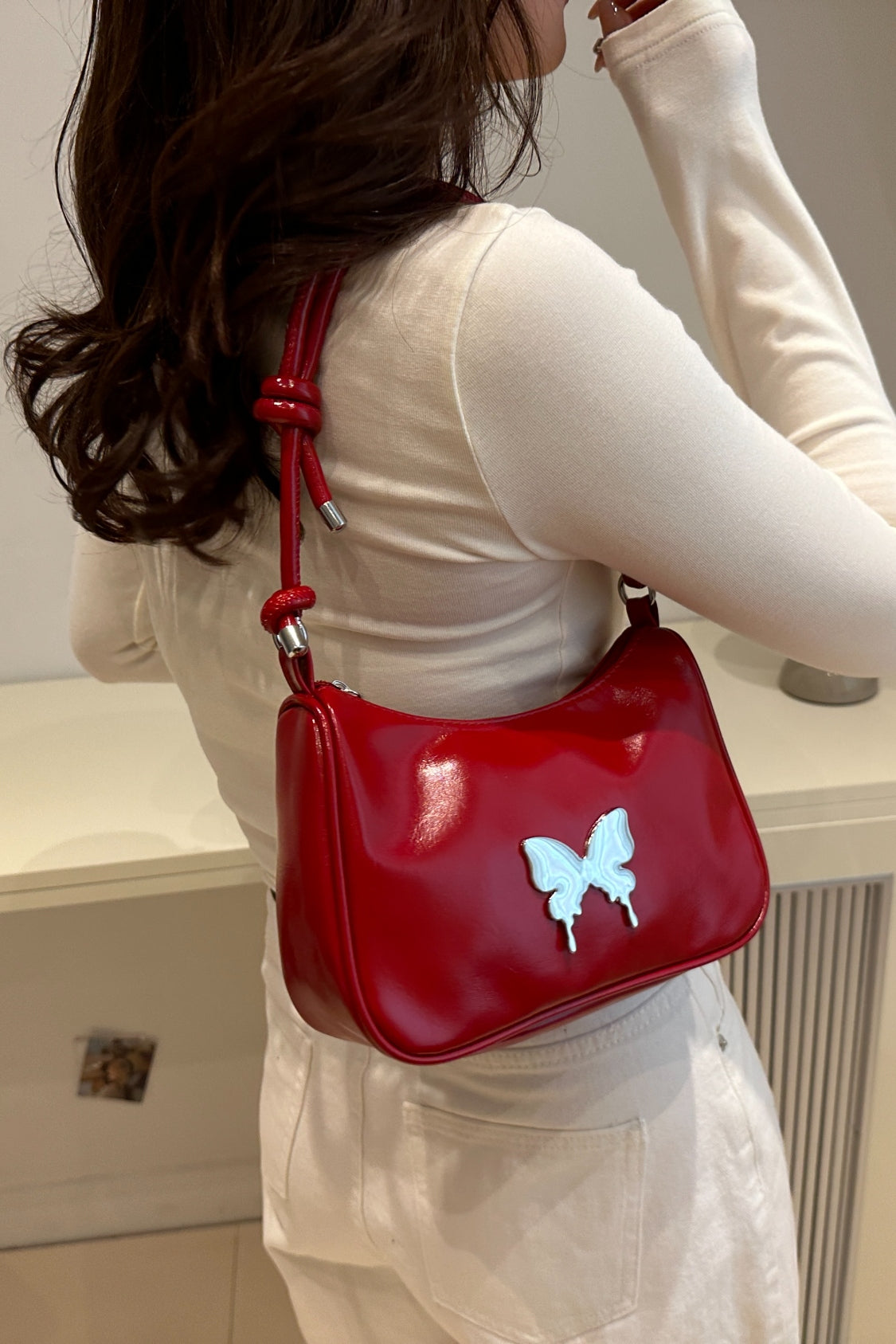 Butterfly PU Leather Knotted Strap Shoulder Bag - Velora Luxury Fashion