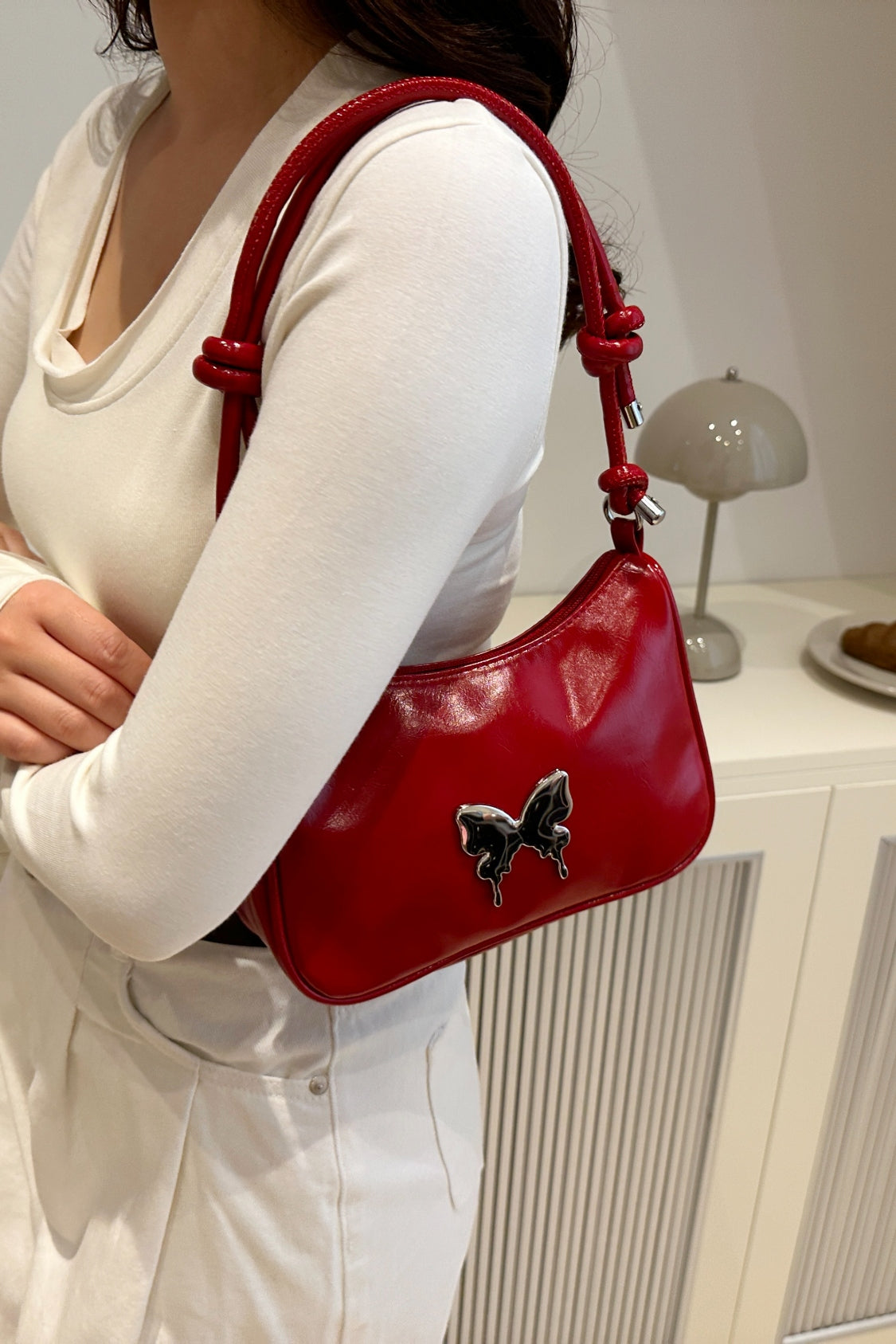 Butterfly PU Leather Knotted Strap Shoulder Bag - Velora Luxury Fashion