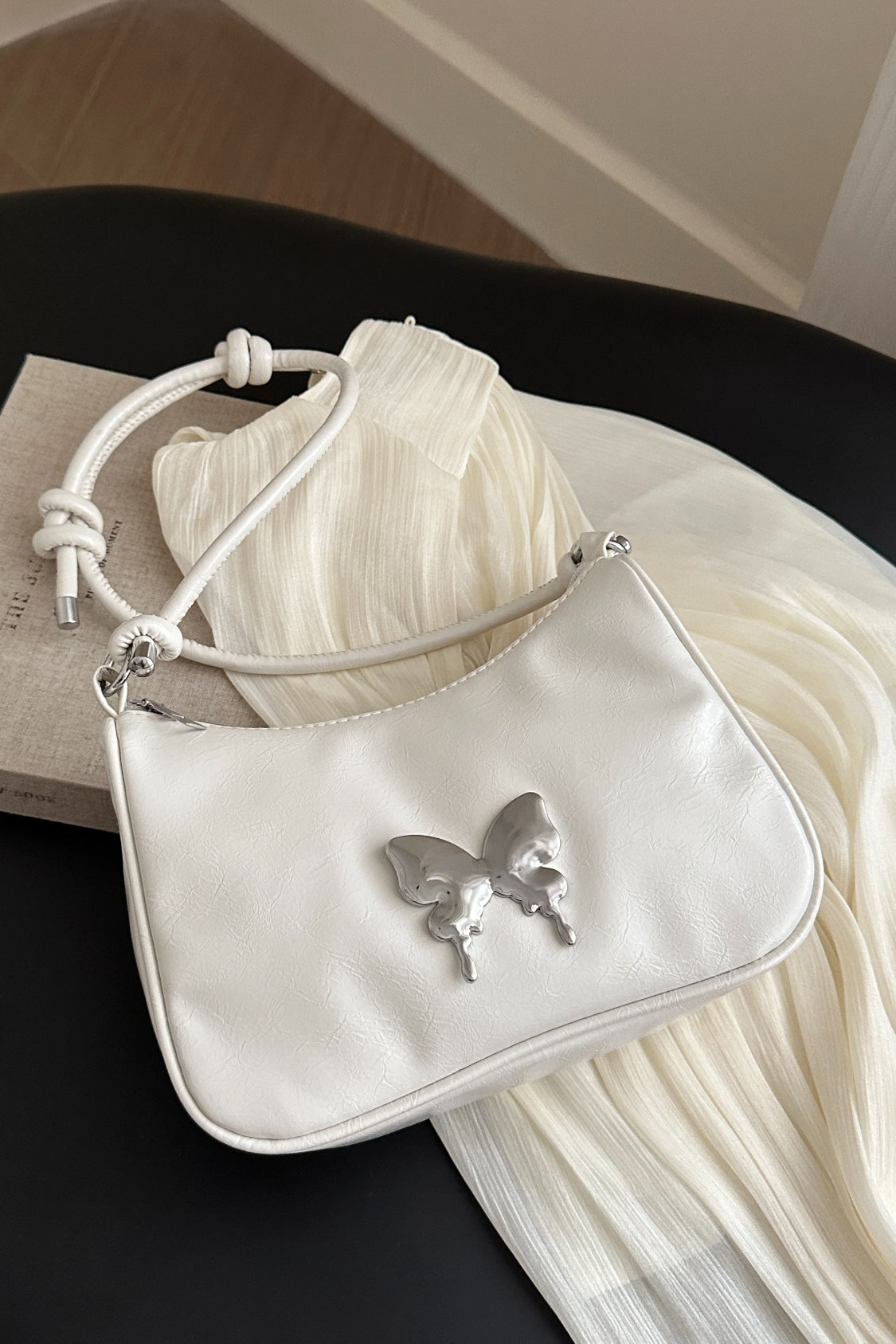 Butterfly PU Leather Knotted Strap Shoulder Bag - Velora Luxury Fashion