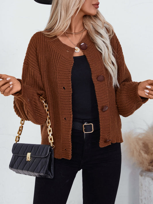 Button Down Long Sleeve Cardigan - Velora Luxury Fashion