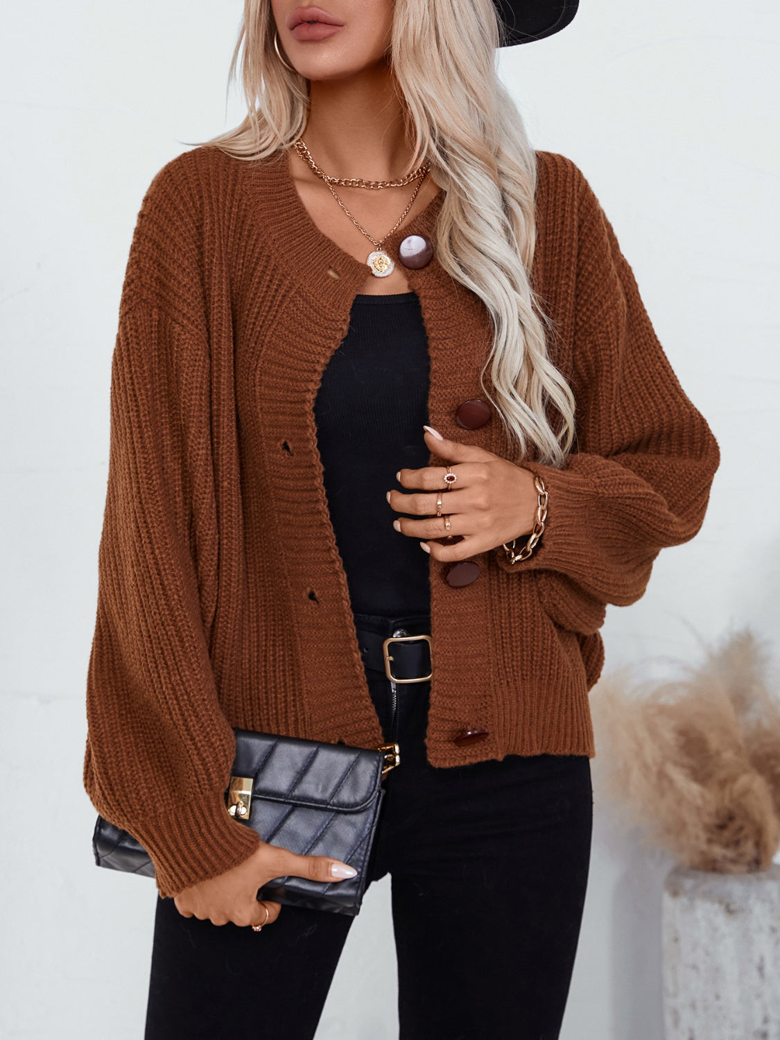 Button Down Long Sleeve Cardigan - Velora Luxury Fashion