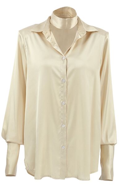 Button Down Long Sleeve Satin Shirt - Velora Luxury Fashion