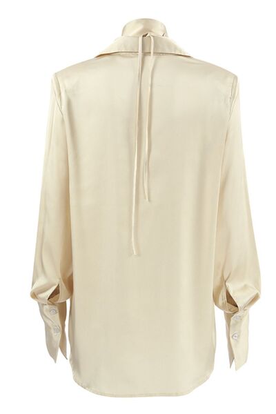Button Down Long Sleeve Satin Shirt - Velora Luxury Fashion